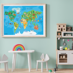 פוסטר מפת העולם מצויירת לילדים להדפסה