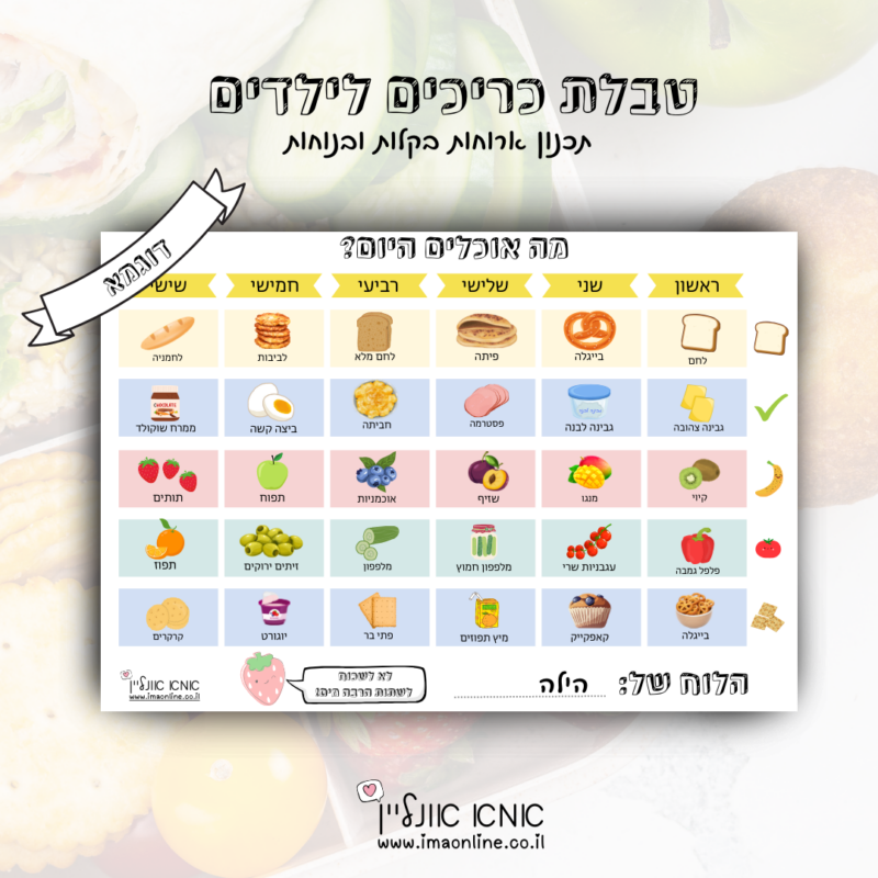 טבלת כריכים לילדים להדפסה