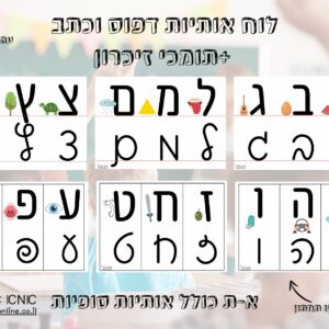 לוח אותיות הא-ב דפוס וכתב עם תומכי זכרון להדפסה