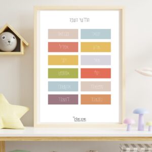 פוסטר חודשי השנה לילדים להדפסה בעברית ואנגלית